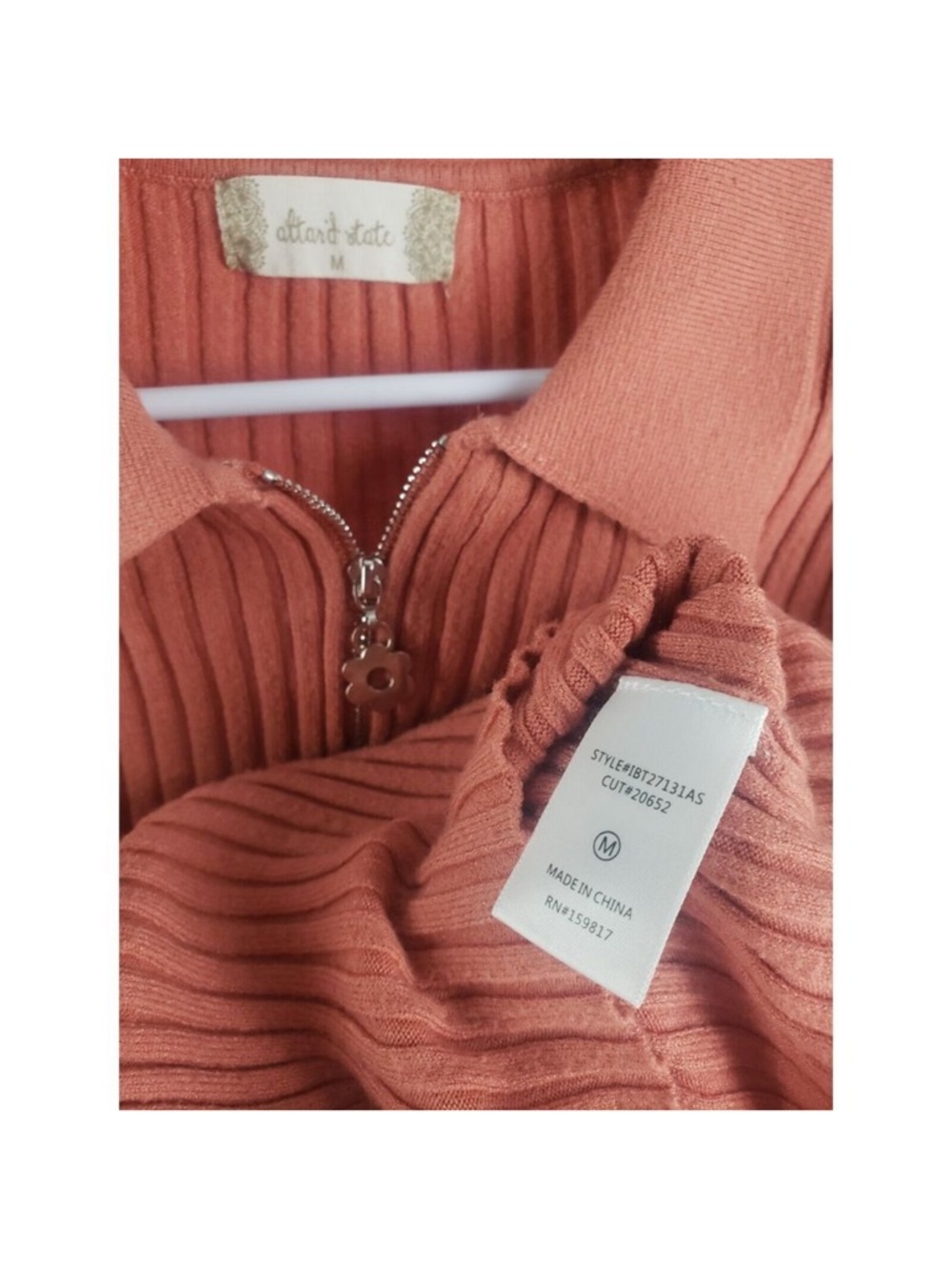 Altar'd State Rust Pink Ribbed Zip-Front Cropped Cardigan Medium - Picture 5 of 8